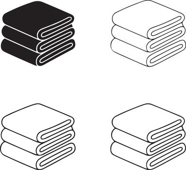 Four isometric icons of folded towels in different styles vector