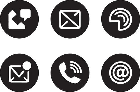 Set of six transparent circular icons representing communication methods vector