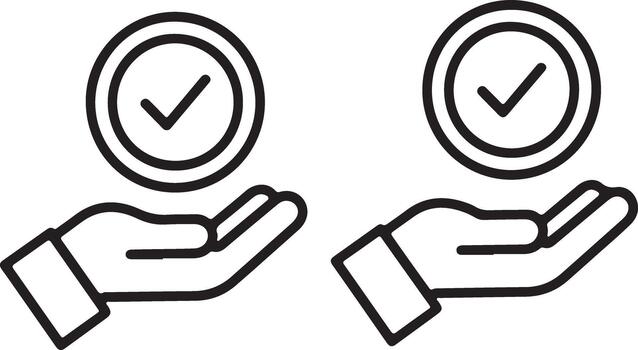 Hands holding coins with checkmarks symbolizing success and approval vector