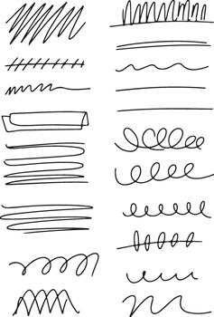 Diverse Line Strokes Collection Scribbles, Dashes, Waves, and Coils for Creative Projects vector