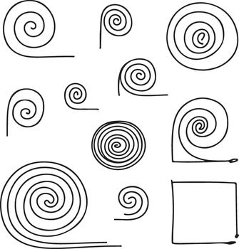 Collection of Spirals with Straight Line Extensions on a Light Gray Checkered Field vector
