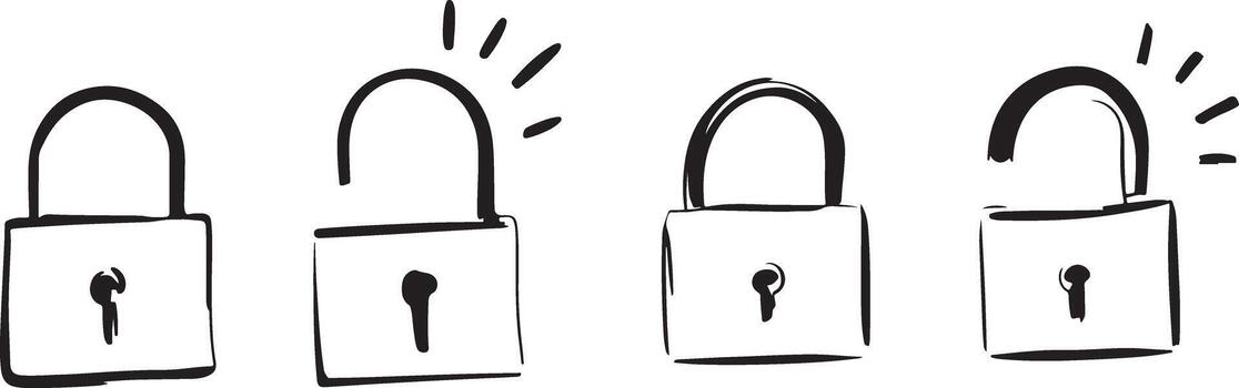 Sketchy Lock Icons Open Closed Security Hand-Drawn Security Solution Concepts vector