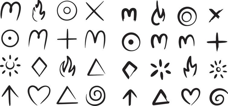 Simple Shapes Icon Set Arrow Heart Circle Triangle Square Geometric Line Outline Style vector