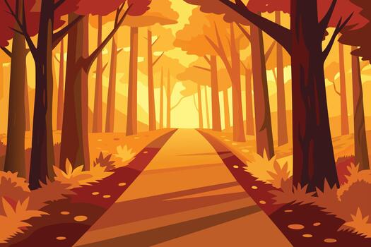 An illustration of a path through a forest with trees vector
