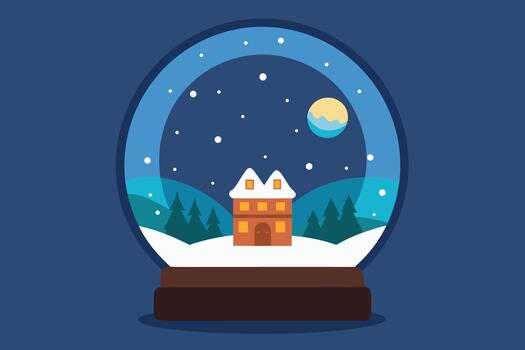 Snow globe with house and trees on the background vector