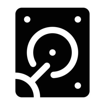 Minimal black illustration of computer hard drive, showing circular platter. Ideal for data storage, server, or technology themes in digital design. vector