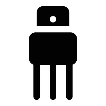 Solid black illustration of an electronic transistor. Suitable for engineering, circuit, and hardware themes. vector