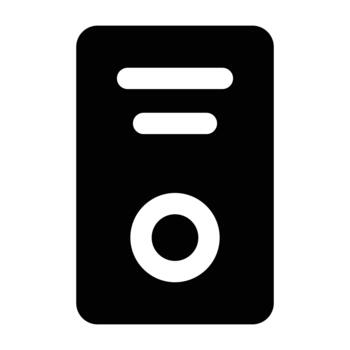 Black desktop computer case icon with clean flat style. Represents personal computer, workstation, or server equipment for office and IT visuals. vector