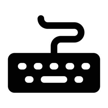 Solid black illustration of a keyboard device for digital, office, and technology design projects. vector