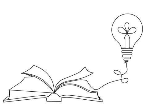 Knowledge and creativity from open book one line art concept vector