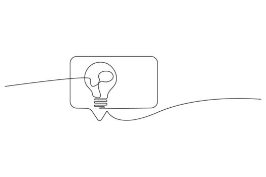 Brain lightbulb in speech bubble, continuous line drawing idea. vector