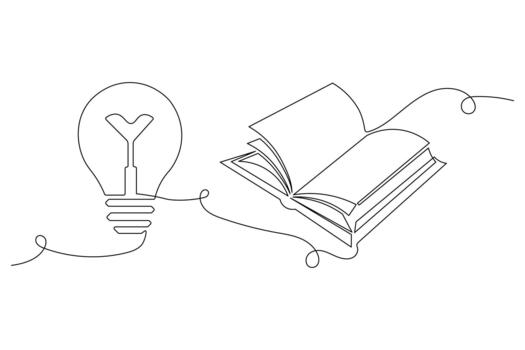 Inspiration, knowledge, learning from books continuous line art vector