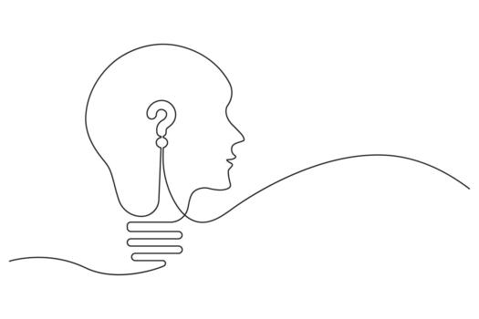 Abstract idea lightbulb human head continuous line drawing art vector