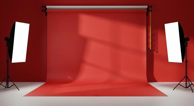 Modern Red Studio Background with Soft Shadows and Smooth Lighting photo