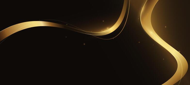 Abstract Golden Glow Curve Lines on Black Background with Luxury Light Effect. vector