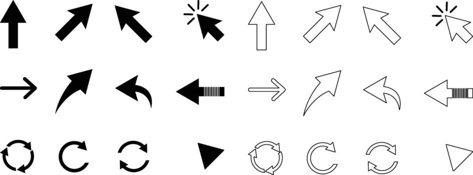 flecha icono colocar, dirección y cursor símbolos colección en sólido y contorno estilo vector