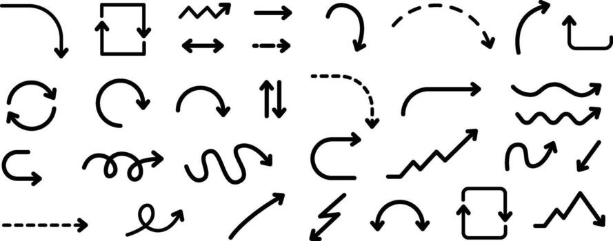 Arrow icon set, direction and cursor symbols collection in lineart style vector