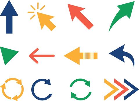Colorful Arrow Icon Set, Direction, Navigation, and Refresh Symbols vector