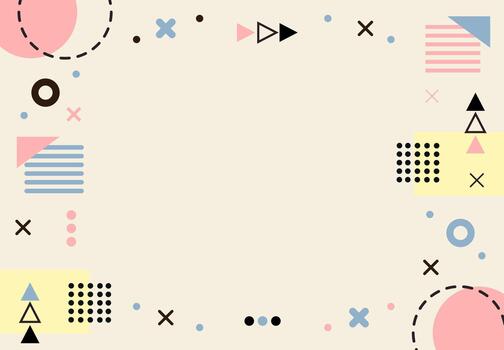 Memphis Retro Background 90s Geometric Frame with Pastel Doodle Pattern and Minimal Abstract Shapes vector