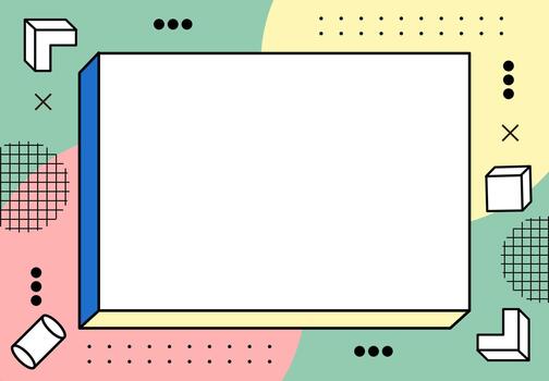 Memphis Retro Background 90s 3D Geometric Frame with Pastel Doodle Pattern and Colorful Abstract Shapes vector