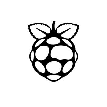 A simple black and white illustration of a raspberry fruit with leaves on a white background vector