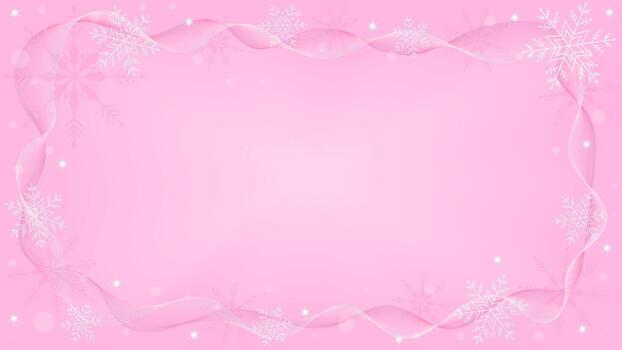 Pink Background Wallpaper With Rectangular Border Frame Decorated With Wavy Lines And Sparkling Snowflakes In Winter vector