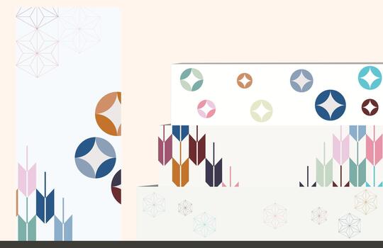 Abstract Japanese background with rainbow colour palette. Retro background design inspriration from 3d pop up paper cut. vector