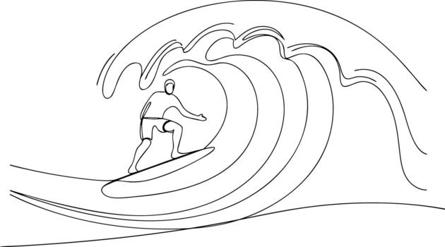 tablista montando un rotura ola en continuo línea Arte estilo vector