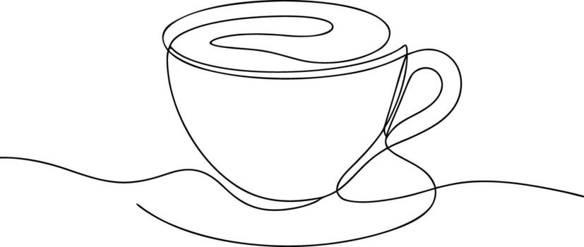 Single line drawing of a coffee cup and saucer continuous line vector