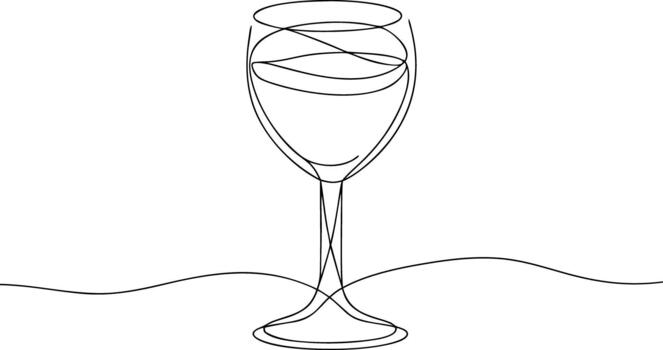 Single line drawing of a wine glass with liquid continuous line vector