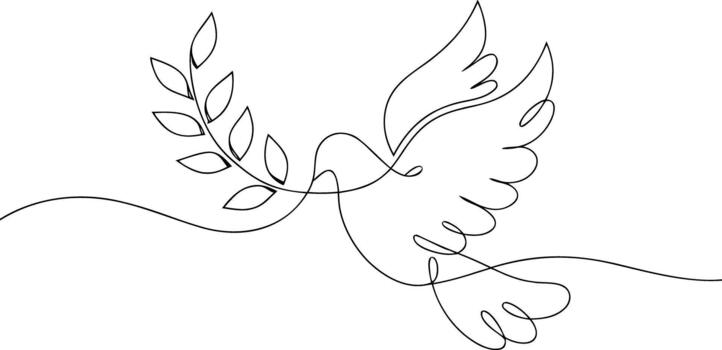 Single line drawing of a dove holding a laurel branch vector