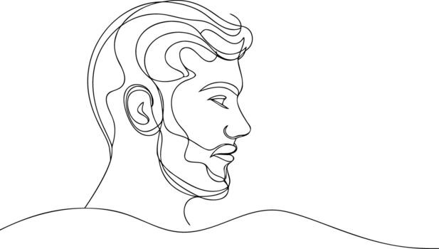 Single line drawing of a man's profile with beard face vector