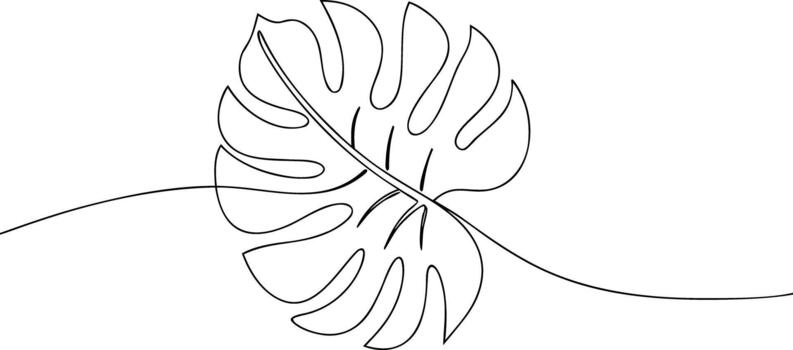 Single line drawing monstera leaf abstract continuous line vector