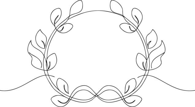 Black and white continuous line drawing of a laurel wreath vector