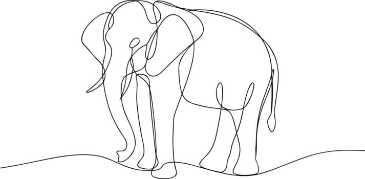 Single line drawing of an elephant on a wavy line continuous line vector