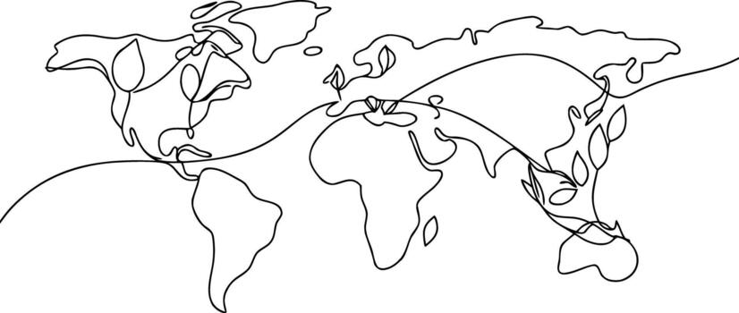 World map continuous line drawing globe continents vector
