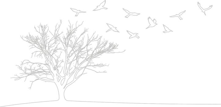 Artistic sketch of a bare tree with birds taking flight in a minimalist style vector