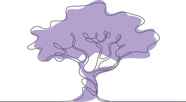 Abstract single line drawing of a stylized lavender tree with a twisted trunk vector