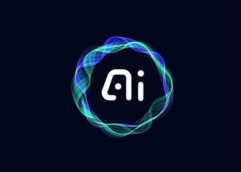 AI Cloud Circle Wave Logo Concept, Artificial Intelligence Abstract Icon. Automation Generate Technology, Computer Machine Learning Thinking. Future Typography Business Brand. Illustration vector