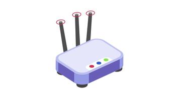 ett animerad ikon av en wiFi router visar en nätverkande enhet den där möjliggör trådlös kommunikation mellan elektronisk enheter och de internet. video