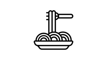 väl designad linje stil animerad ikon av spaghetti med gaffel video