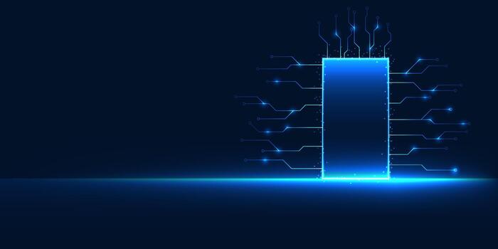 Technology door connected with technology circuits, symbolizing the gateway to innovation, digital transformation, and the new era of intelligent technology vector