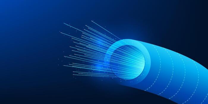 Fiber technology background with glowing light lines inside data transmission tubes, symbolizing high-speed data transfer, digital connectivity, and cyber communication systems vector
