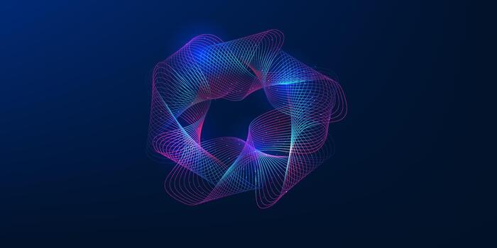 Big data background with spiral wave lines, representing digital information flow, AI data analysis, and technological connectivity in modern networks vector