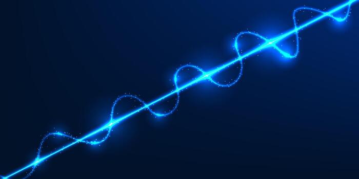 Technology background featuring a glowing light beam shooting upward with connecting data lines, symbolizing digital energy, data transmission, and global connectivity vector