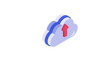 Upward arrow on cloud showing concept isometric animated icon of data uploading video