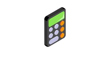 Well designed isometric animated icon of a calculator, representing mathematics, accounting, and financial calculations video
