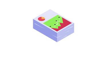 isometrisk animerad ikon av en data Rapportera med diagram och grafer för analys video