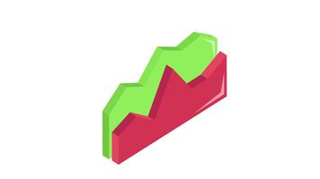 Mountain chart isometric animated icon, representing data trends, growth, and comparison in analysis video
