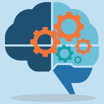 artificial inteligencia cerebro con rueda dentada pensando proceso vector